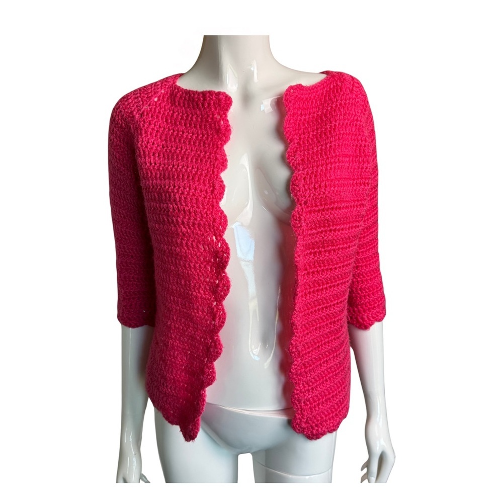 vintage:: Hand-Crocheted hot pink cardigan